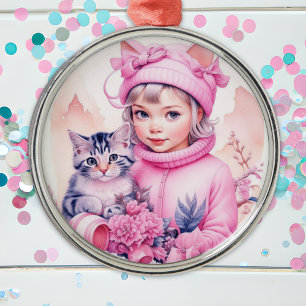 Ornamento De Metal Natal Menina Pequena Rosa Vintage