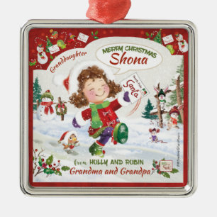 Ornamento De Metal Natal, neta, a letra do papai noel,