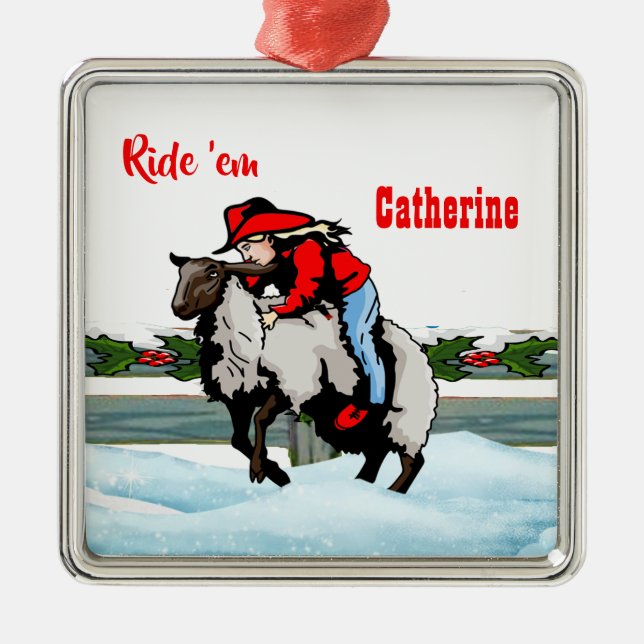 Ornamento De Metal Natal ocidental do imbecil da carne de carneiro do (Frente)