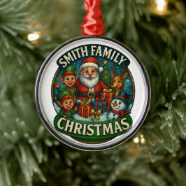 Ornamento De Metal Natal para a Família Festiva Editável