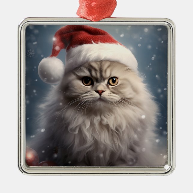 ORNAMENTO DE METAL NATAL PERSO DE FLUFFY HOLIDAY TABBY KITTEN (Frente)