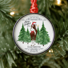 Ornamento De Metal Natal Personalizado Cavalo Aquarela