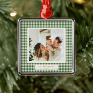 Ornamento De Metal Natal Personalizado com Xadrez Verde Fofo