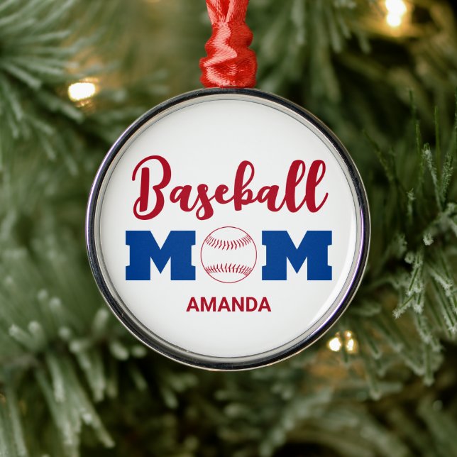 Ornamento De Metal Natal Personalizado da Mãe de Baseball (Árvore)
