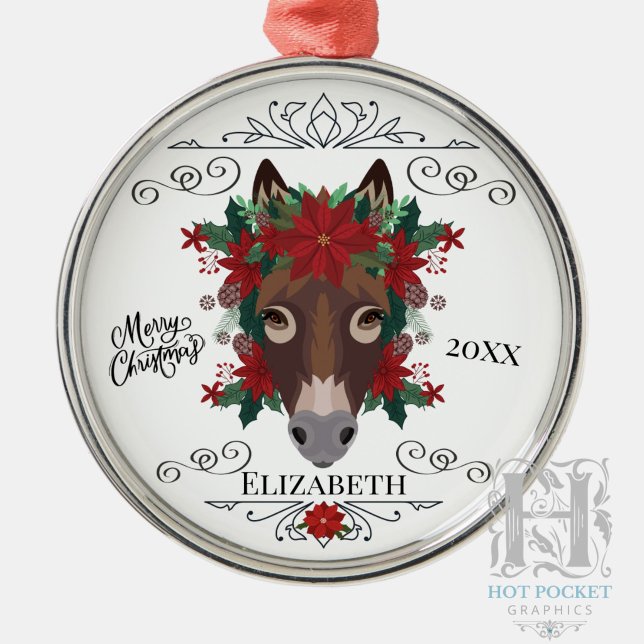 Ornamento De Metal Natal Personalizado de Burro (Criador carregado)