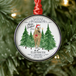 Ornamento De Metal Natal Personalizado de Cavalos em Aquarela