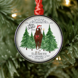 Ornamento De Metal Natal Personalizado de Cavalos em Aquarela