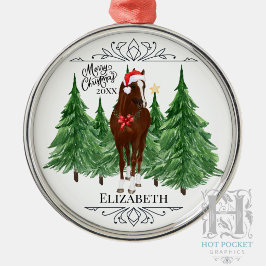 Ornamento De Metal Natal Personalizado de Cavalos em Aquarela