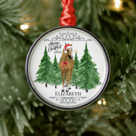 Ornamento De Metal Natal Personalizado em Aquarela de Cavalo