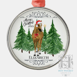 Ornamento De Metal Natal Personalizado em Aquarela de Cavalo
