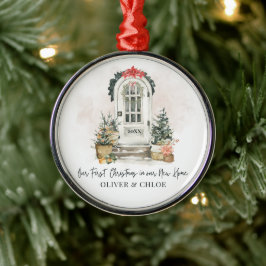 Ornamento De Metal Natal Personalizado em Nova Casa em Aquarela