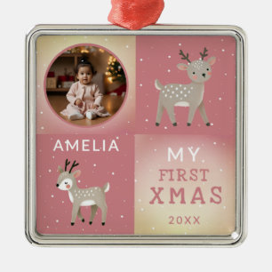 Ornamento De Metal Natal Personalizado Fofinho com Foto do Bebê em Re