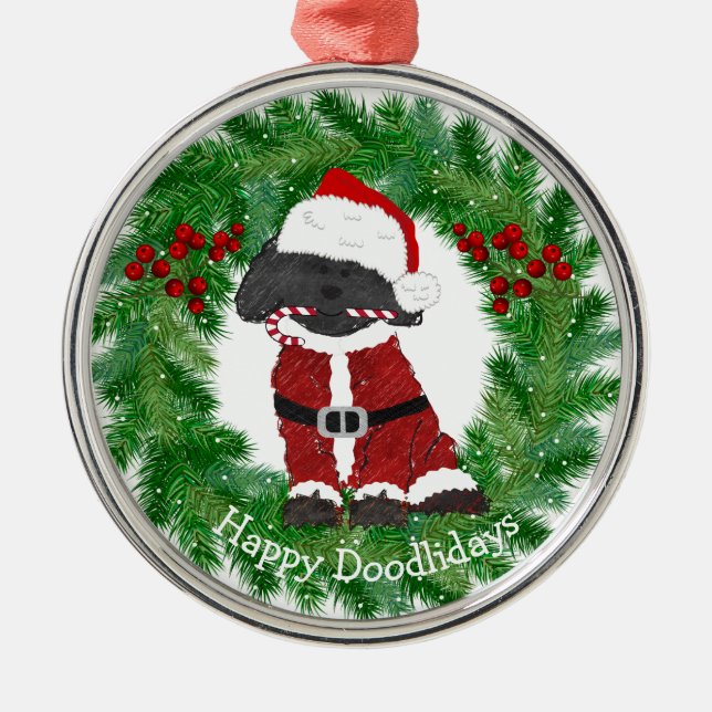 Ornamento De Metal Natal personalizado Labradoodle Papai Noel (Frente)