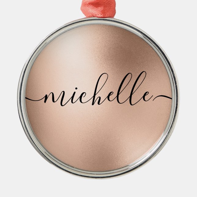 Ornamento De Metal Natal personalizado rosa Dourado (Frente)