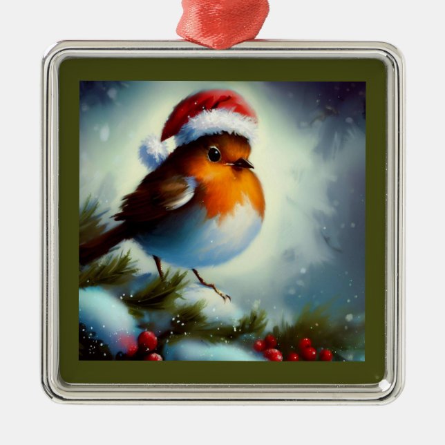 Ornamento De Metal Natal Robin 3 (Frente)