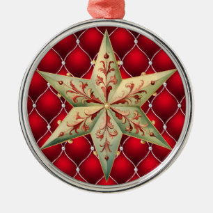 ORNAMENTO DE METAL NATAL TUFADO VERMELHO COM ESTRELA VERMELHA E VERME