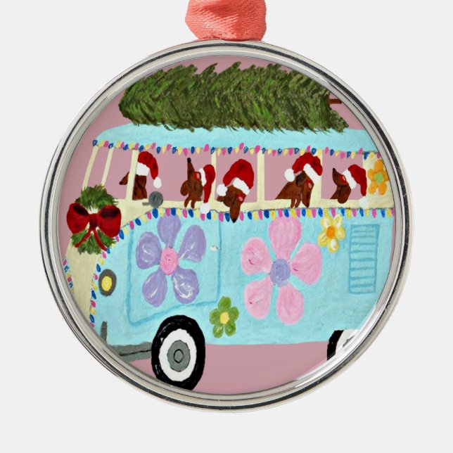 Ornamento De Metal Natal Van de Santa do Dachshund (Frente)