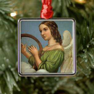 Ornamento De Metal Natal vintage, anjo do Victorian com harpa da