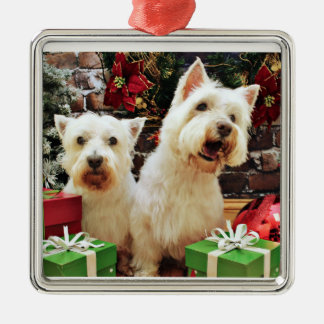 Ornamento De Metal Natal - Westies - Bailey e Callie