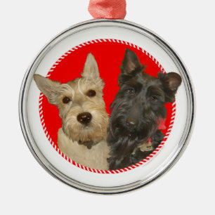 Ornamento De Metal Natal Wheaten e Black Scotties