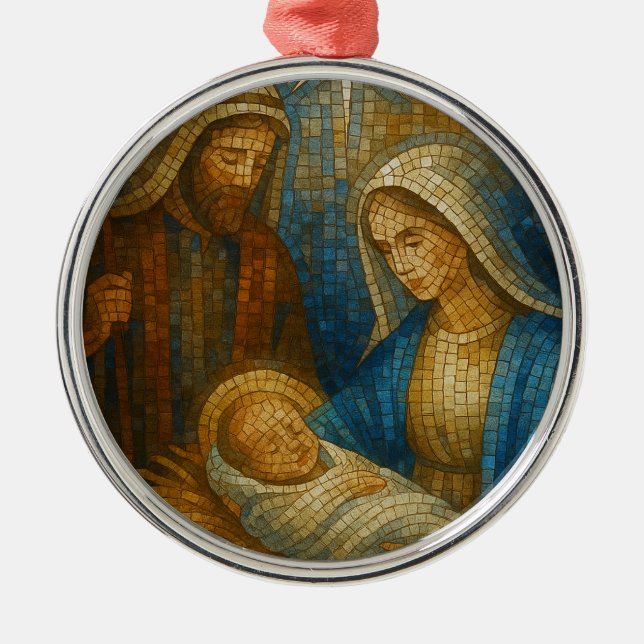 Ornamento De Metal Nativity Stained Glass Mosaic | Holy Family  (Frente)