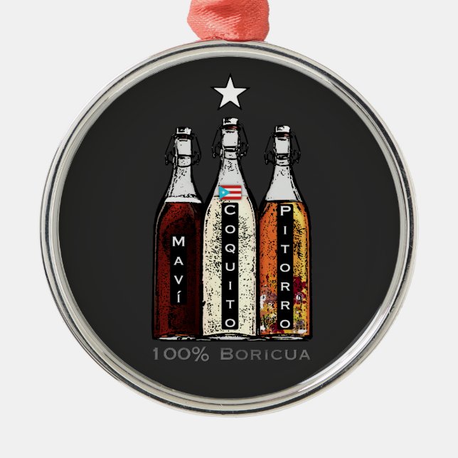Ornamento De Metal Navidad Boricua Porto Rico Bebidas Tradicionais (Frente)