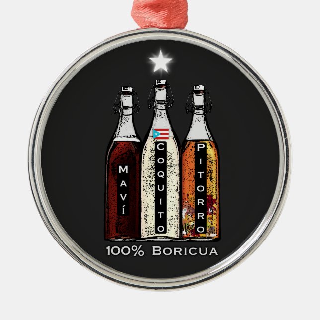Ornamento De Metal Navidad Boricua Porto Rico Mavi Coquito Pitorro (Frente)