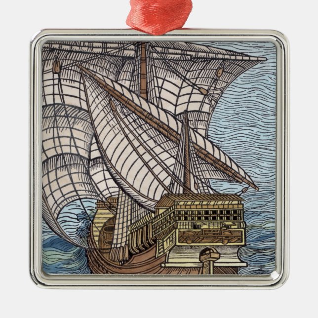 Ornamento De Metal Navio de Columbus'Time (Frente)