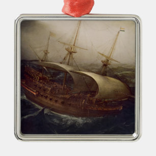 Ornamento De Metal Navio de guerra holandesa em uma tempestade