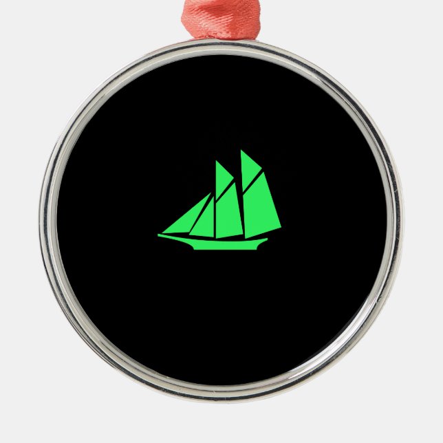 Ornamento De Metal Navio de tosquiadeira de Glow_Green-on-Black do (Frente)