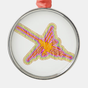 Ornamento De Metal Nazca Lines Hummingbird com efeito de papel rugoso