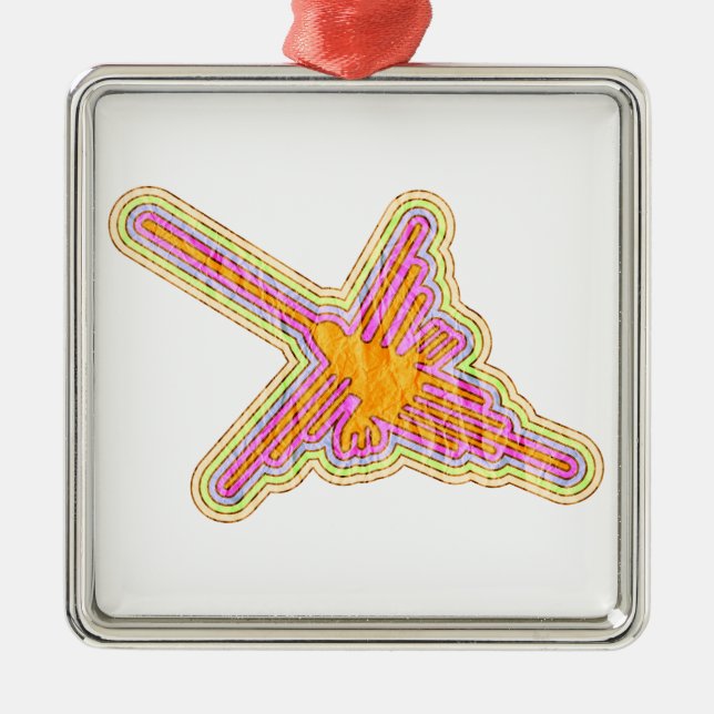 Ornamento De Metal Nazca Lines Hummingbird com efeito de papel rugoso (Frente)
