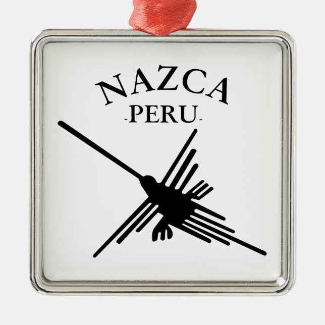 Ornamento De Metal Nazca Peru Hummingbird com texto curvo (Frente)