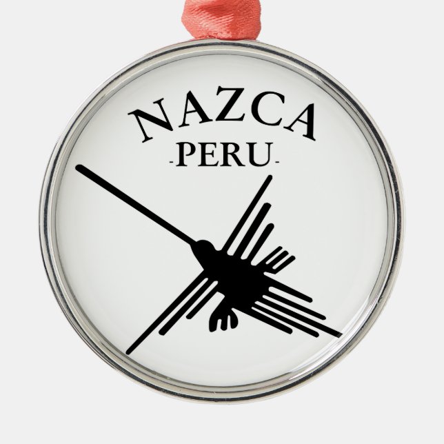 Ornamento De Metal Nazca Peru Hummingbird com texto curvo (Frente)
