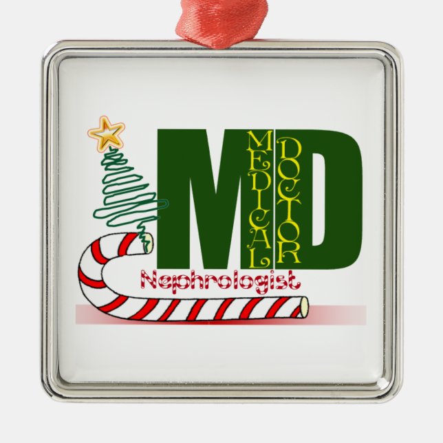 Ornamento De Metal Nefrologista MERRY CHRISTMAS MÉDICO (Frente)
