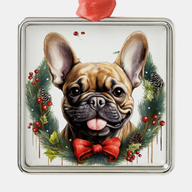 ORNAMENTO DE METAL NEGRO TAN FRANCÊS BULLDOG NATAL WREATH (Frente)