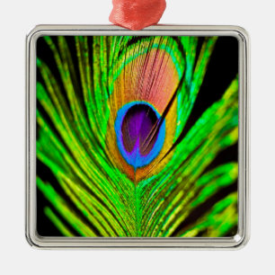 Ornamento De Metal Neon Colors Peacock Feather