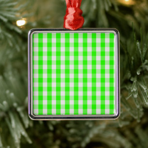 Ornamento De Metal Neon Green Gingham Patterno de Shirley Taylor