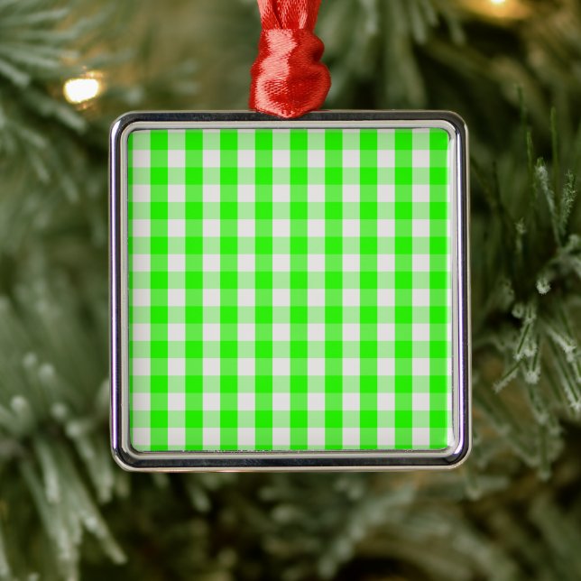 Ornamento De Metal Neon Green Gingham Patterno de Shirley Taylor (Árvore)