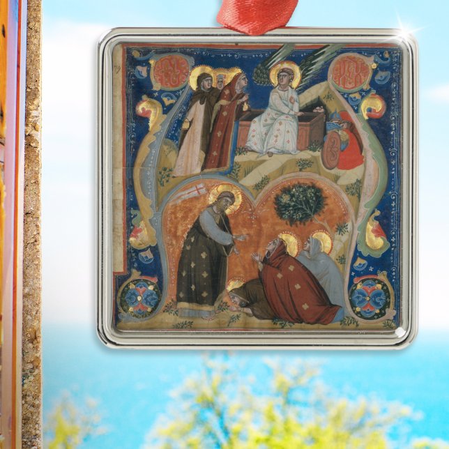 Ornamento De Metal Nerius Manuscript Ilumination Italiana Art Páscoa (An ornament for Easter with Italian art from a Nerius illuminated manuscript)