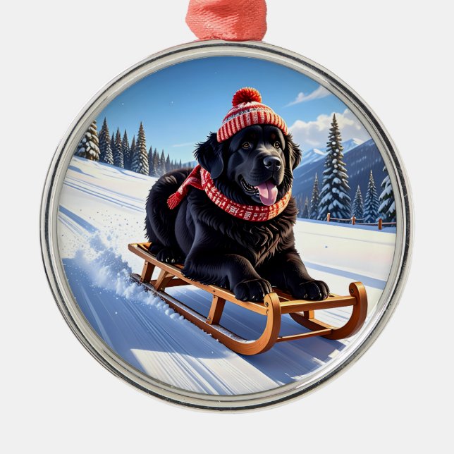 Ornamento De Metal Newfoundland Dog Christmas (Frente)