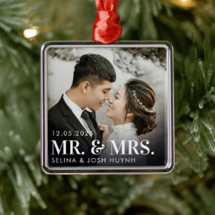 Ornamento De Metal Newly Weds Ornament Sr & Sra Premium Square