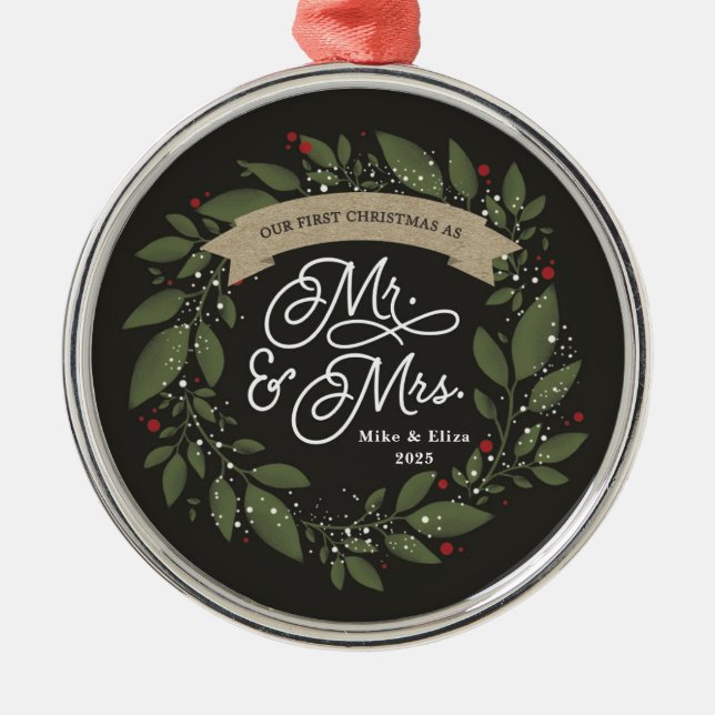 Ornamento De Metal Newlywed Christmas Ornament Gift (Frente)