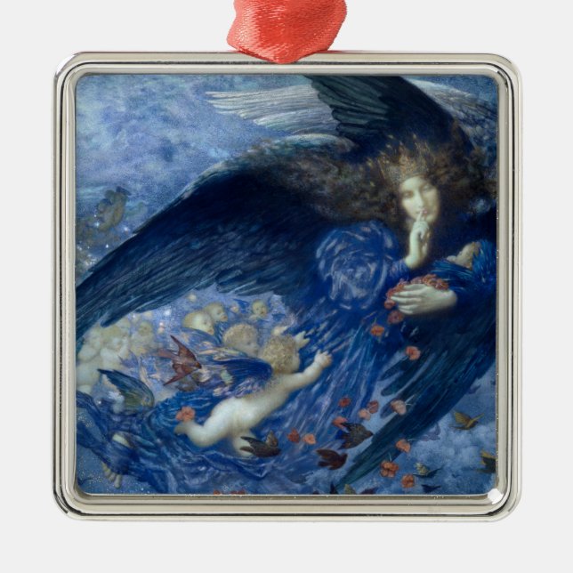 Ornamento De Metal Noite com seu trem de estrelas (Angel com Cherubs) (Frente)