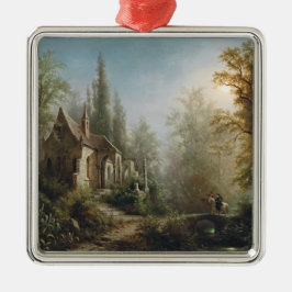 Ornamento De Metal Noite de Lua sobre Capela e Cavaleiros