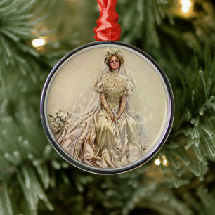 Ornamento De Metal Noiva Vitoriana Vintage, Retrato Nupcial Antigo