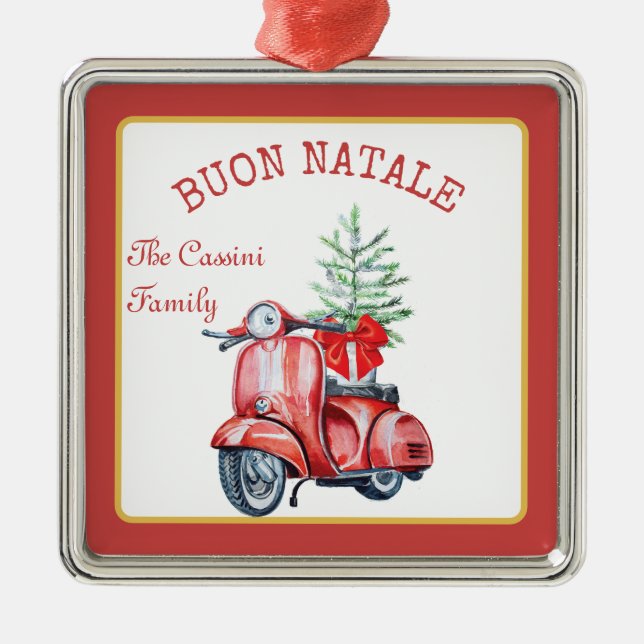 Ornamento De Metal Nome da Família Italiana Buon Natale Custom Tree ( (Frente)