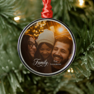 Ornamento De Metal Nome de Foto Personalizado da Família com Letra Mo