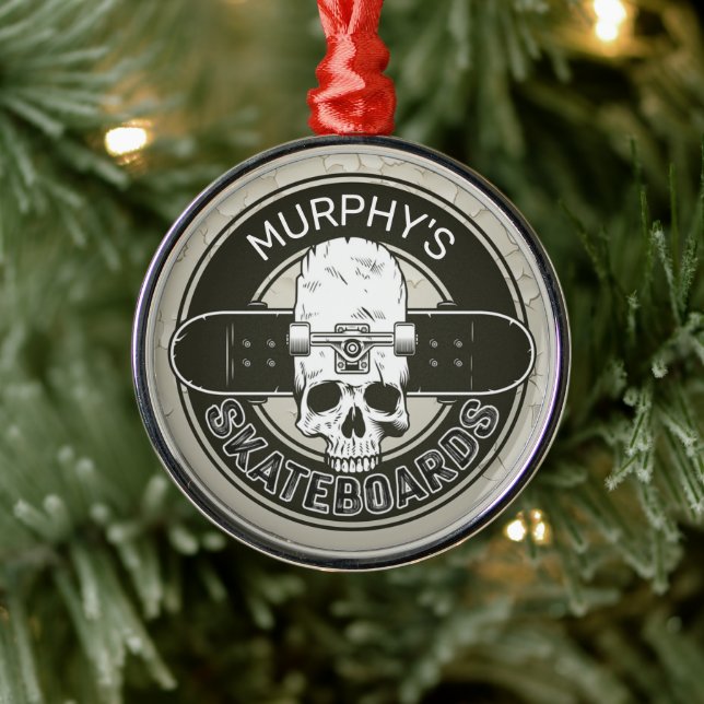 Ornamento De Metal NOME DE Skater Personalizado Skate Skate Skull (Árvore)