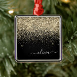 Ornamento De Metal Nome do Monograma do Sparkle Glitter Negro Dourado<br><div class="desc">Nome do Monograma e Enfeites de natal Inicial da Largura Dourada e Preta. Isto faz o doce e perfeito aniversário de 16 anos,  casamento,  chá de panela,  aniversário,  chá de fraldas ou festa de solteira presente para alguém que ama luxo de luxo e estilos quíticos.</div>